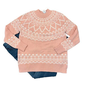 **NWT LOFT Dusty Peach/Pink Fair Isle Mock Neck Tunic Sweater - SIZE MEDIUM